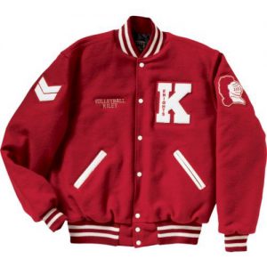 women's varsity jacket in white and red