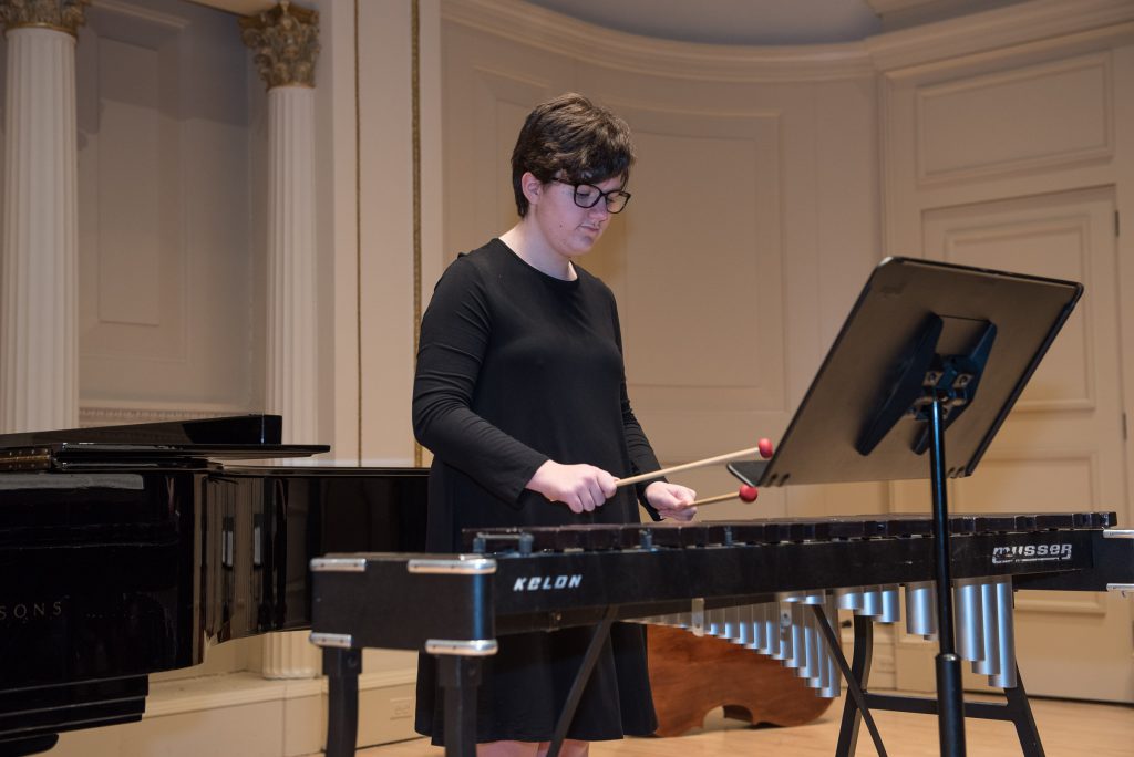 Student plays xylophone on stage at Carnegie Hall