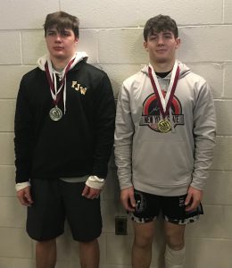 FFHS juniors Jonathan Cranker (left) and Owen Hicks Section II 2022 State Qualifying Championships in Glens Falls, NY on Saturday, February 12.