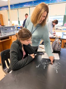 Fonda-Fultonville High School Science Teacher Ms. DiNatale assisting her student in class.