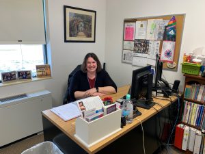 Fonda-Fultonville CSD School Social Worker Ms. Capron in her campus office.