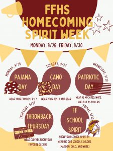 2022-23 FFHS Spirit Week Flyer.