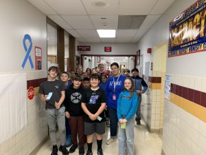Middle school students getting ready to kick-off World Kindness Day! The students were led by Fonda-Fultonville Character Education Co-Advisors Katelyn Fletcher and Christopher LeFever.