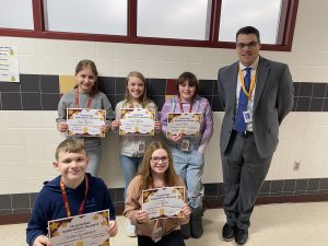 5th Grade Character Education recipients:  Ella Buanno, Kendra Fuhs, Seleia Hemmingway, Jackson Quackenbush, Claire Walton and Emily Warwick.