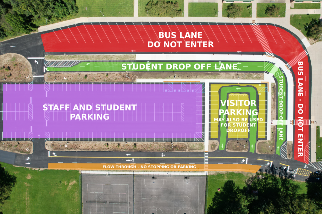 FFCS main parking lot traffic and parking directions.