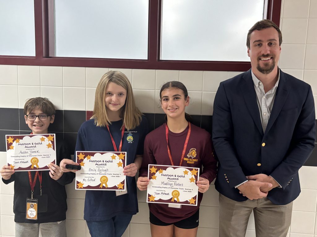 Sixth-grade recipients: Madilyn Forbes, Emily Galough, Austin Tomek.