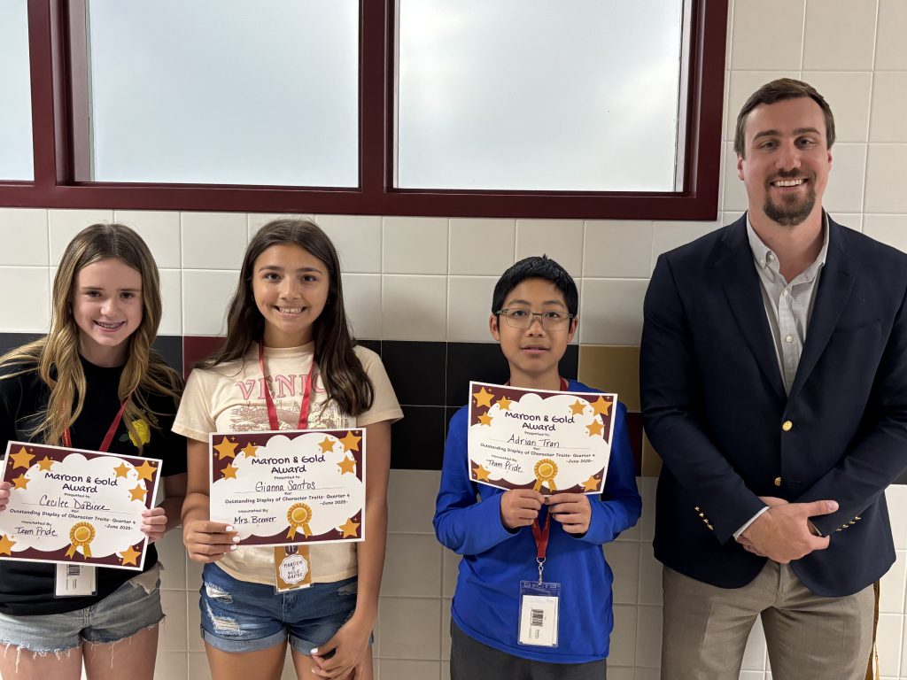 Eighth-grade recipients: Cecilee DaBiere, Gianna Santos, Adrian Tran.