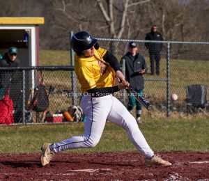 Jake Hernigle taking a swing during a regular season baseball game this season. Photo courtesy of Cyclops One Sports Photography.