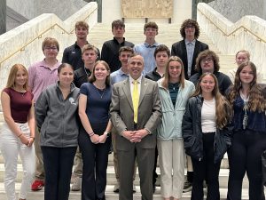 On April 28, 2026, Mrs. Brown’s CHS Participation in Government class took a trip to our state Capitol in Albany. There, we were fortunate to speak to our local representatives, Senator Pat Fahy and Assemblyman Robert Smullen. In this picture, CHS students met with Assemblyman Robert Smullen.